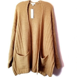 NWT Topshop Camel Long Sleeve Open Front Ribbed Cardigan Sweater Pockets Sz 12‎